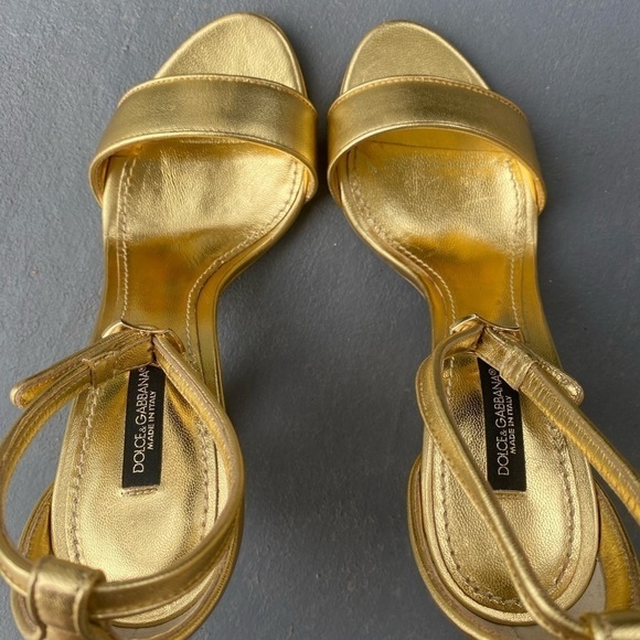 Dolce & GABBANA Keira Baroque DG Metallic Gold Heel Sandal Size 6 / 36 - Picture 12 of 16